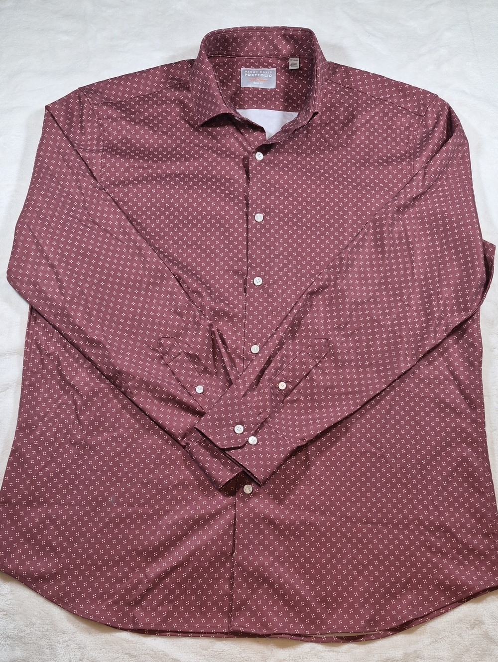 Perry Ellis Burgundy Micro-Print Dress Shirt
